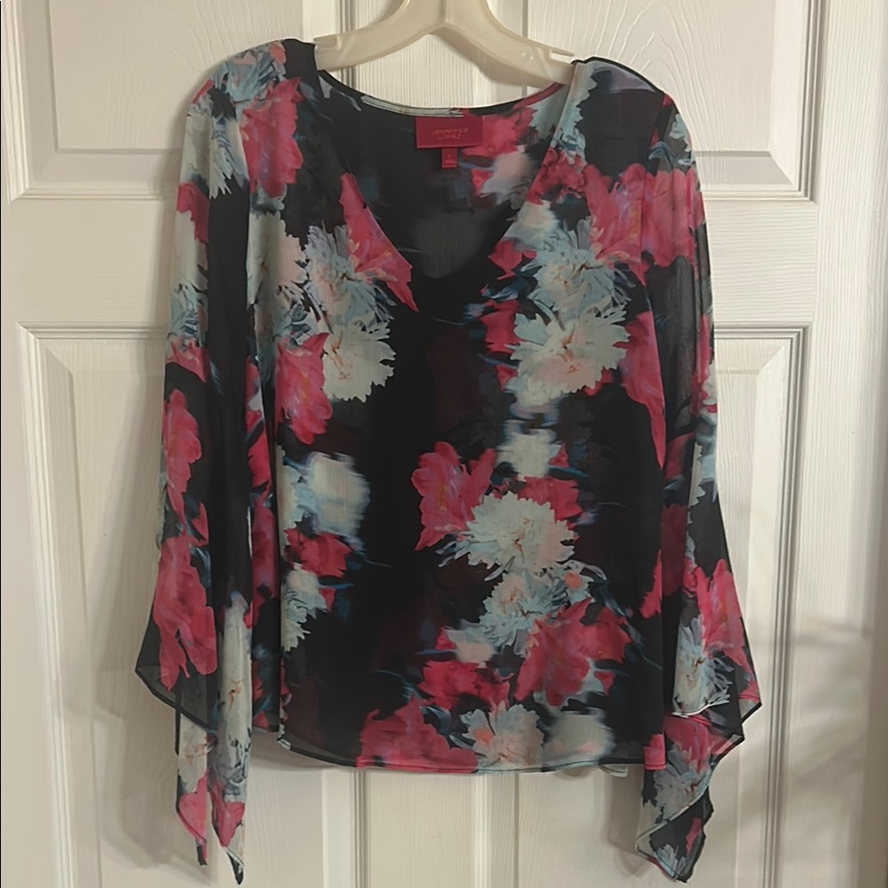 Floral Chiffon Women's Top - Black, Pink, Blue